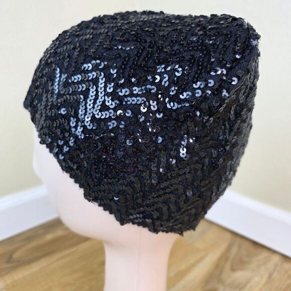 💜Black Sequined Beanie Beret Cap One Size - Picture 5 of 10